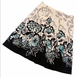 SUZY SHIER Teal&White Floral Pleated Cotton Skirt